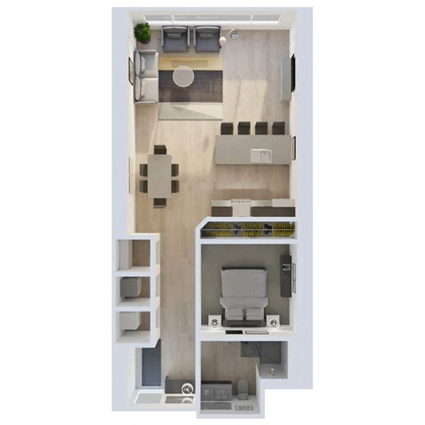 Floor plan for 1 bed, 1 bath
